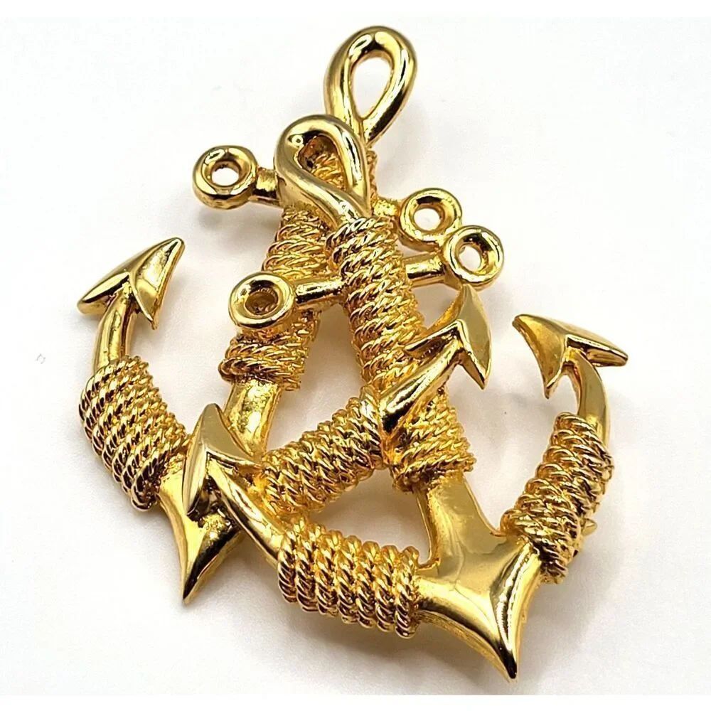 Signed MJENT Double Anchor Goldtone 2.7in